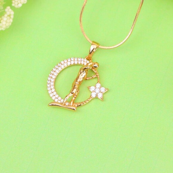 "Basketball Player Moon Star Rose Gold Pendant for Men & Women, XPPT1281 - Picture 8 of 12